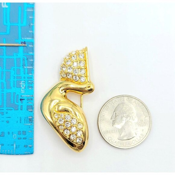 Swarovski Goldtone Clear Crystal Pelican Brooch Signed - Picture 6 of 7